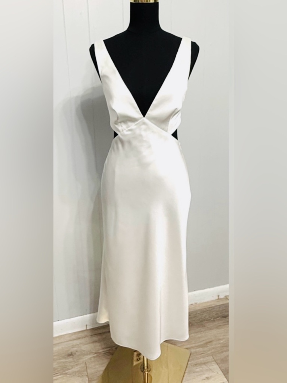 #13) Sachin + Babi White Satin Backless V-Neck Slip Dress